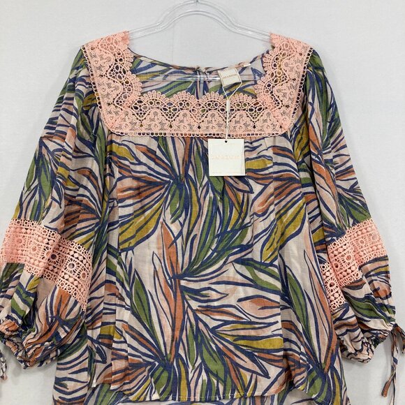 New Zac & Rachel XL Colorful Lace Detail Square Neck Cottgecore Feminine Blouse - Picture 1 of 10